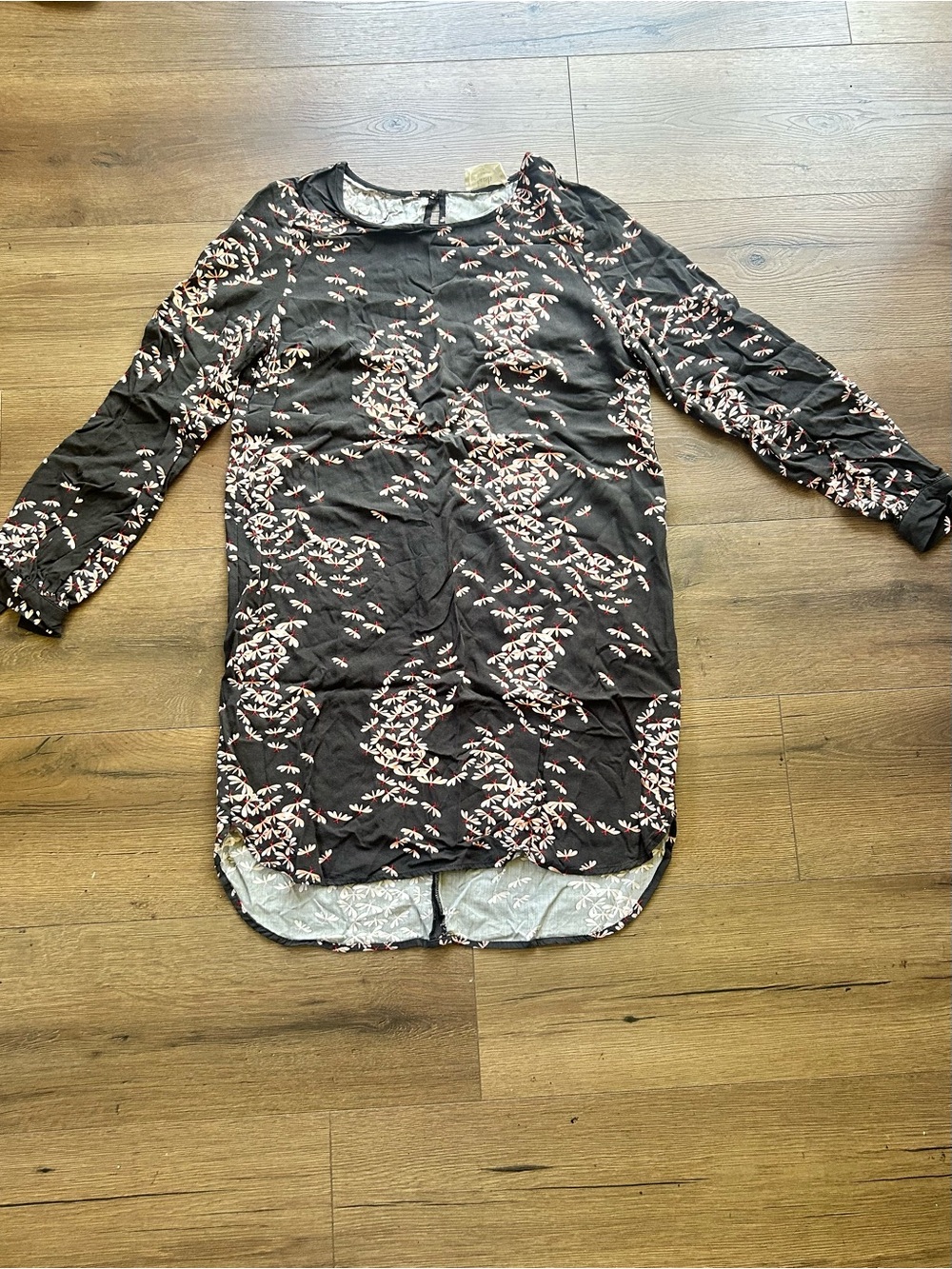 Women's Black Midi Dress with Pink Floral Print